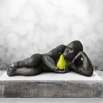 Gorilla Will Pear for Love (Bronze Sculpture, Miniature)