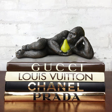 Gorilla Will Pear for Love (Bronze Sculpture, Miniature)