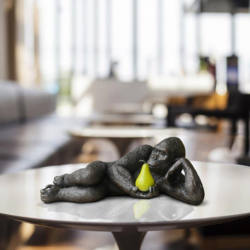 Gorilla Will Pear for Love (Bronze Sculpture, Miniature)
