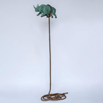 Green Flying Rhino (Bronze Sculpture)