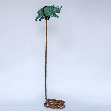 Green Flying Rhino (Bronze Sculpture)