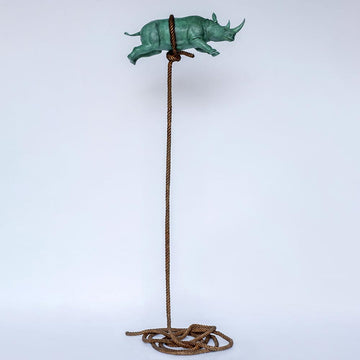 Green Flying Rhino (Bronze Sculpture)