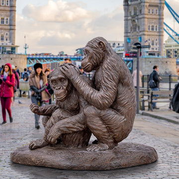 Wild Chimp Grooming (Bronze Sculpture)