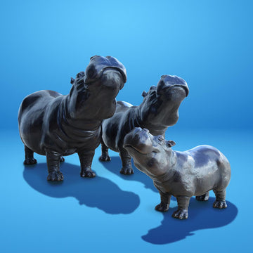 Hippo Family (Bronze Sculpture)