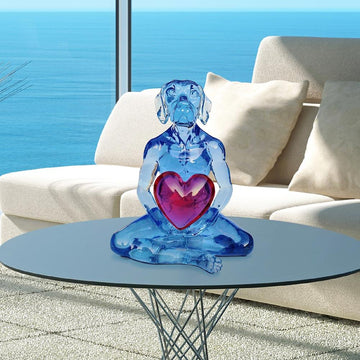 He gave his heart to his one love (blue resin dog holding red heart)