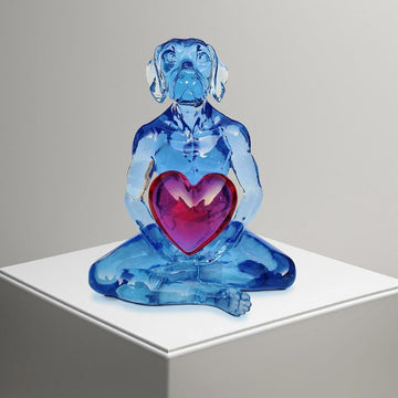 He gave his heart to his one love (blue resin dog holding red heart)