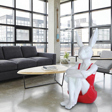Hip Rabbit in a black/red dress (Fibreglass Sculpture)