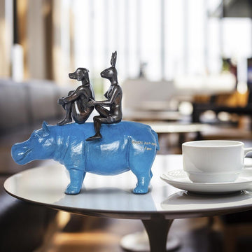 They Were as Happy as Hippos (Bronze Sculpture, Miniature Collection)