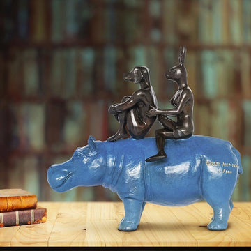 They Were as Happy as Hippos (Bronze Sculpture, Miniature Collection)