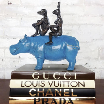 They Were as Happy as Hippos (Bronze Sculpture, Miniature Collection)