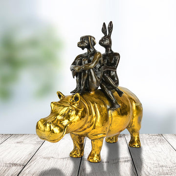 They Were as Happy as Hippos (Bronze Sculpture, Miniature Collection)