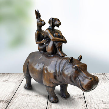 They Were as Happy as Hippos (Bronze Sculpture, Miniature Collection)