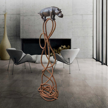 Hippo Suspended on Rope and Feeling Very Safe (Bronze Sculpture)