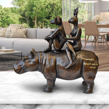 They Were as Happy as Hippos (Bronze Sculpture, Miniature Collection)