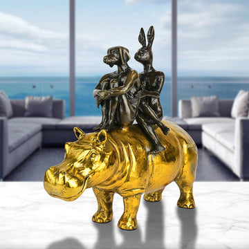 They Were as Happy as Hippos (Bronze Sculpture, Miniature Collection)