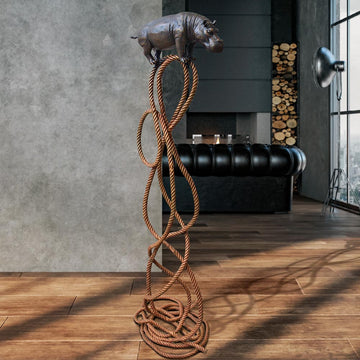 Hippo Suspended on Rope and Feeling Very Safe (Bronze Sculpture)