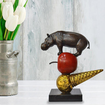 The Hippo Just Wanted an Apple and Ice Cream (Bronze Sculpture)