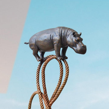Hippo Suspended on Rope and Feeling Very Safe (Bronze Sculpture)