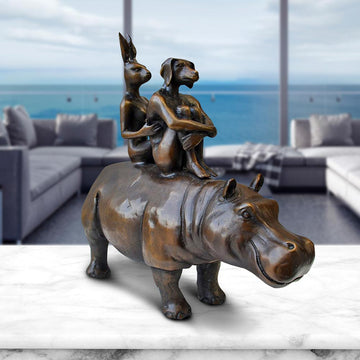 They Were as Happy as Hippos (Bronze Sculpture, Miniature Collection)