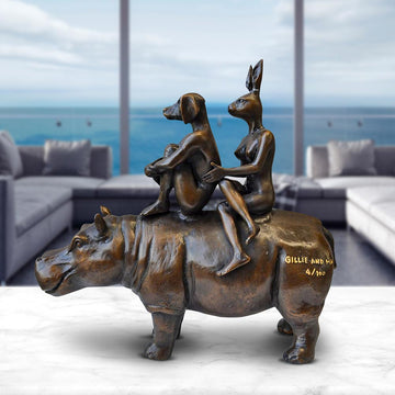 They Were as Happy as Hippos (Bronze Sculpture, Miniature Collection)