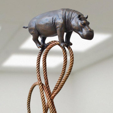 Hippo Suspended on Rope and Feeling Very Safe (Bronze Sculpture)