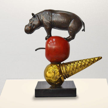 The Hippo Just Wanted an Apple and Ice Cream (Bronze Sculpture)