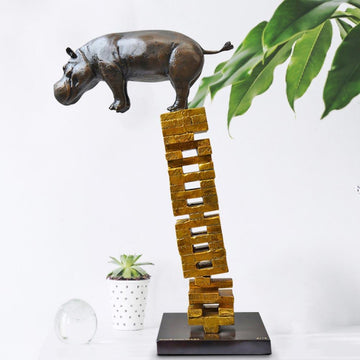If Hippos Get Knocked Down They Will Get Back Up Again (Bronze Sculpture)
