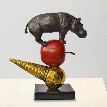 The Hippo Just Wanted an Apple and Ice Cream (Bronze Sculpture)