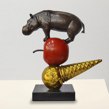The Hippo Just Wanted an Apple and Ice Cream (Bronze Sculpture)