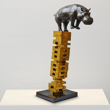 If Hippos Get Knocked Down They Will Get Back Up Again (Bronze Sculpture)