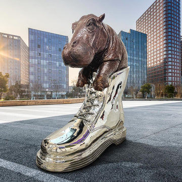 Walk with the Big Hippo (Bronze Sculpture)
