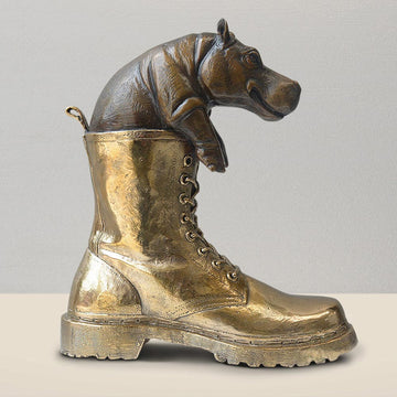 Walk with the baby hippo (Bronze Sculpture, Small)