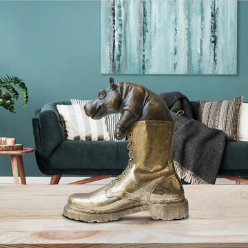 Walk with the baby hippo (Bronze Sculpture, Small)