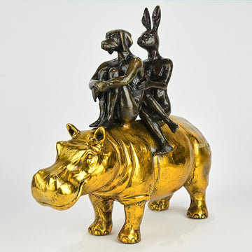 They Were as Happy as Hippos (Bronze Sculpture, Miniature Collection)