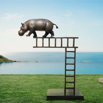 Hippos on the Up and Up Forever (Bronze Sculpture)