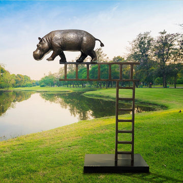 Hippos on the Up and Up Forever (Bronze Sculpture)