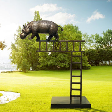 Hippos on the Up and Up Forever (Bronze Sculpture)