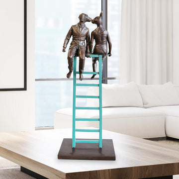 Dogman and Rabbitwoman Reach New Heights (Bronze Sculpture)