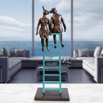 Dogman and Rabbitwoman Reach New Heights (Bronze Sculpture)