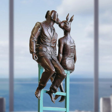 Dogman and Rabbitwoman Reach New Heights (Bronze Sculpture)