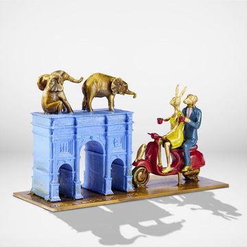 They Loved the Orphan Elephants in London (Bronze Sculpture, Miniature)