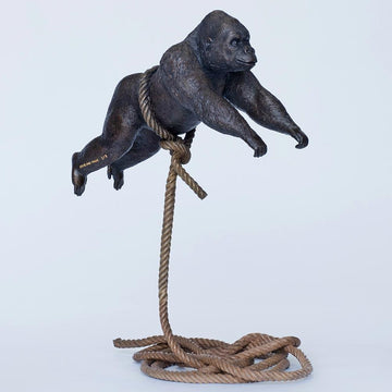 Flying Gorilla on Short Rope (Bronze Sculpture)
