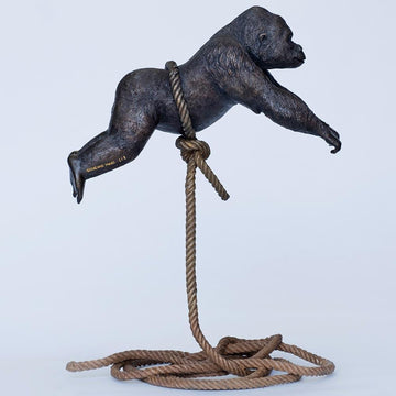 Flying Gorilla on Short Rope (Bronze Sculpture)