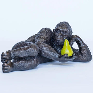 Gorilla Will Pear for Love (Bronze Sculpture, Miniature)