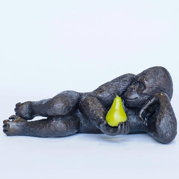 Gorilla Will Pear for Love (Bronze Sculpture, Miniature)