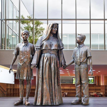 Nun and two Children (Bronze Sculpture)