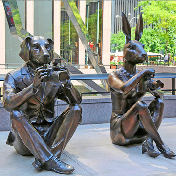 Paparazzi Dogman & Paparazzi Rabbitwoman (Bronze Sculpture)