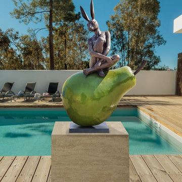 Rabbitwoman Had a Beautiful Pear (Bronze Sculpture, Mid-Size)