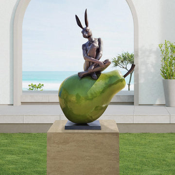 Rabbitwoman Had a Beautiful Pear (Bronze Sculpture, Mid-Size)