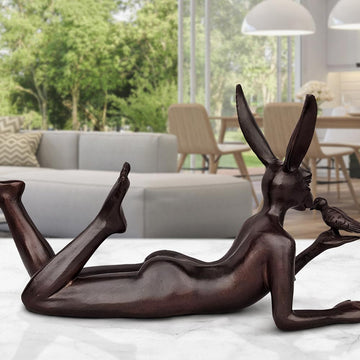 Rabbitwoman Thought a Bird in the Hand Is Always Better (Bronze Sculpture, Miniature)